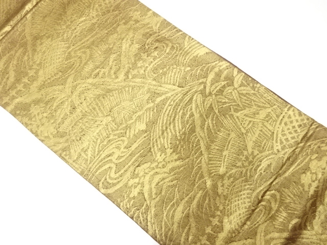 JAPANESE KIMONO / ANTIQUE FUKURO OBI / SILK / WOVEN CENERY OF COUNTRYSIDE